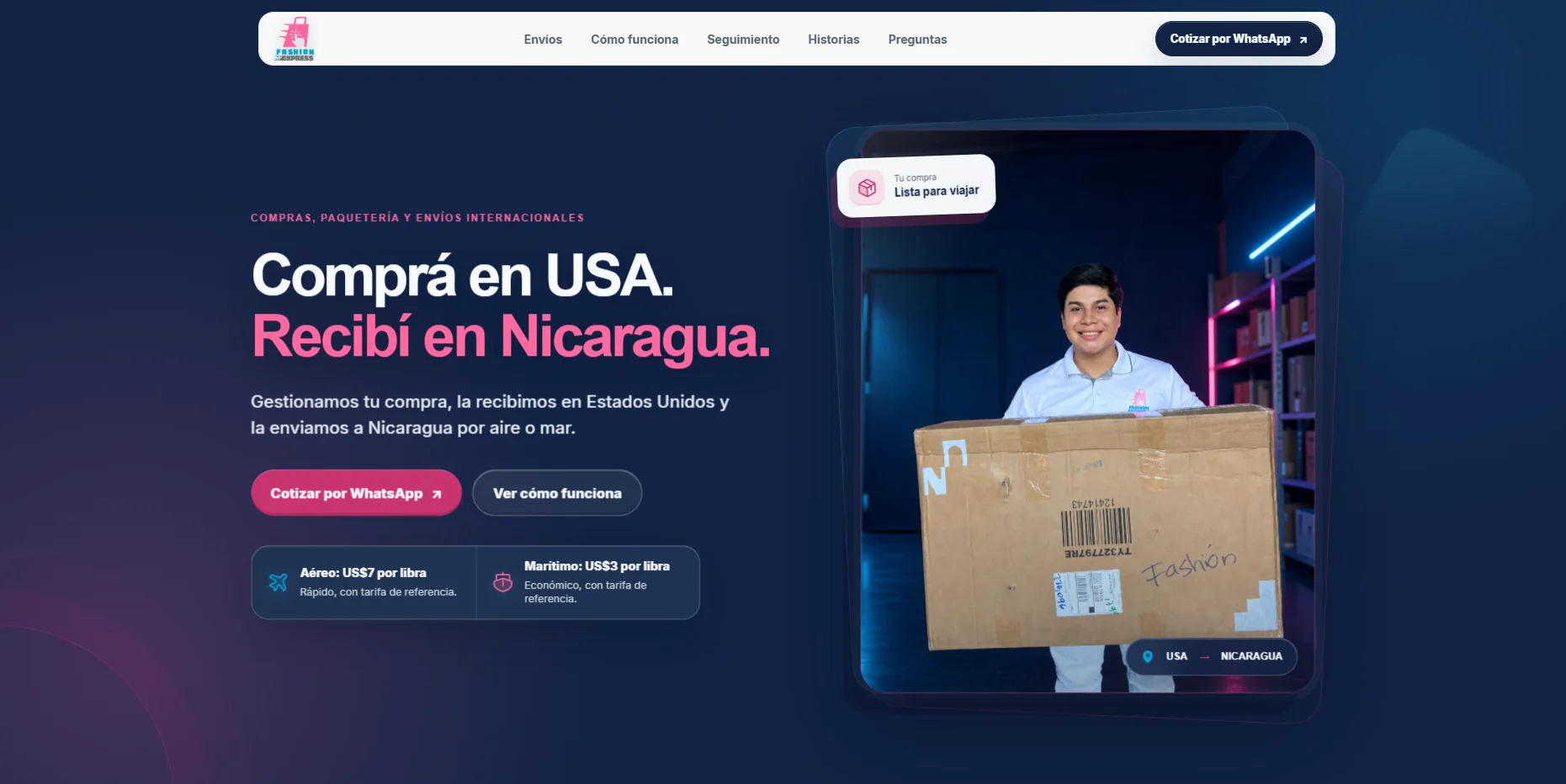 Vista de la página web de Fashion Express