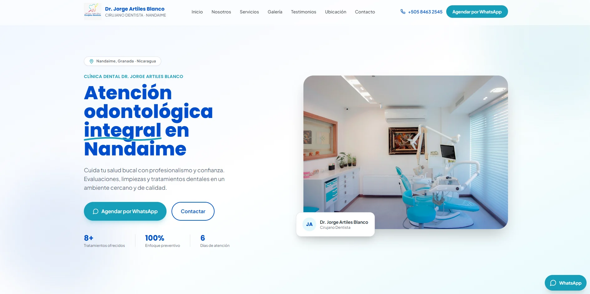 Vista de la página web del Dr. Jorge Artiles Blanco