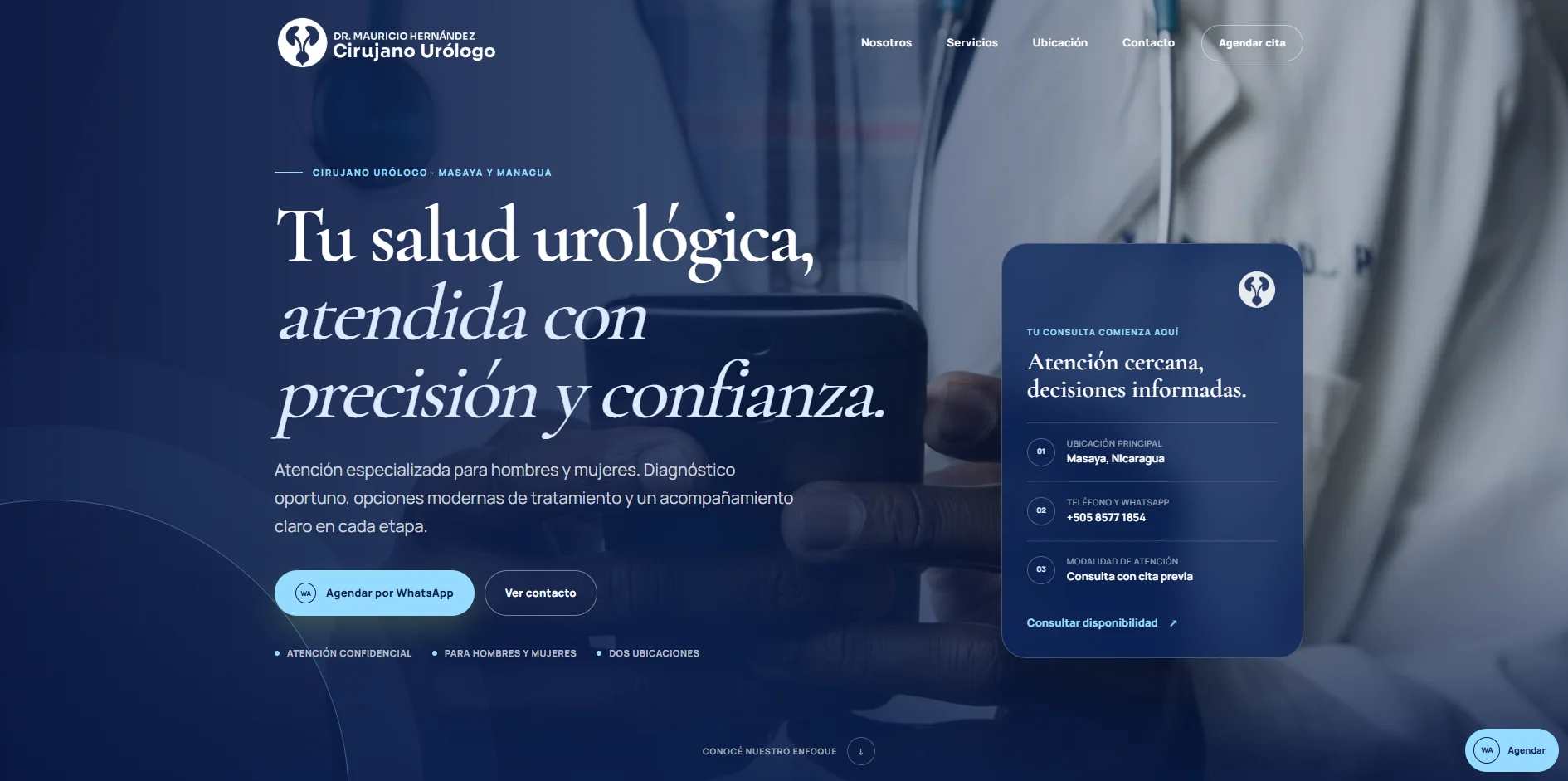 Vista de la página web del Dr. Mauricio Hernández, cirujano urólogo