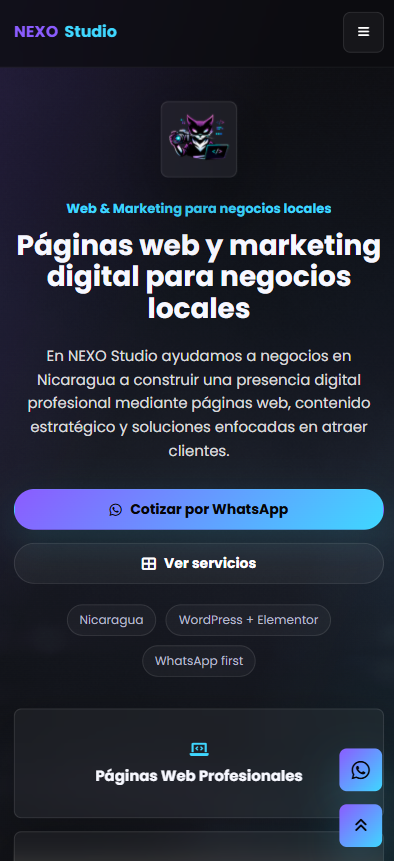 Nexo Studio vista en teléfono